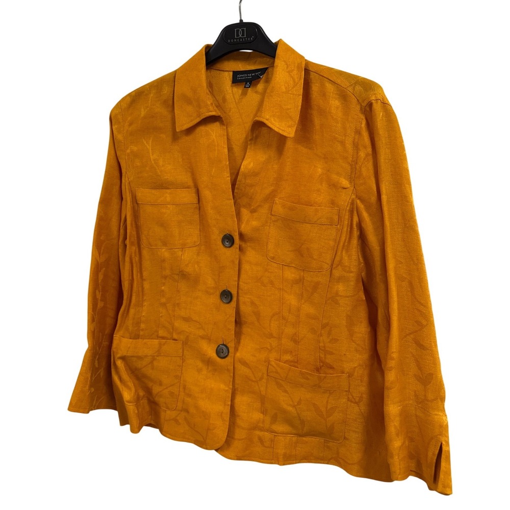 Jones New York Collection Mustard Yellow Floral Jacquard Blazer Jacket Size 16
